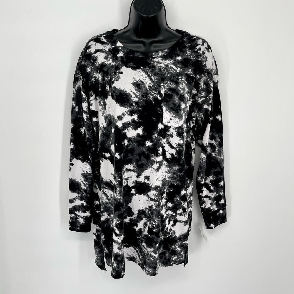 Jenni NWT Women's Long Sleeve Round Neck Sleep Shirt Size S White Dynamic Tiedye